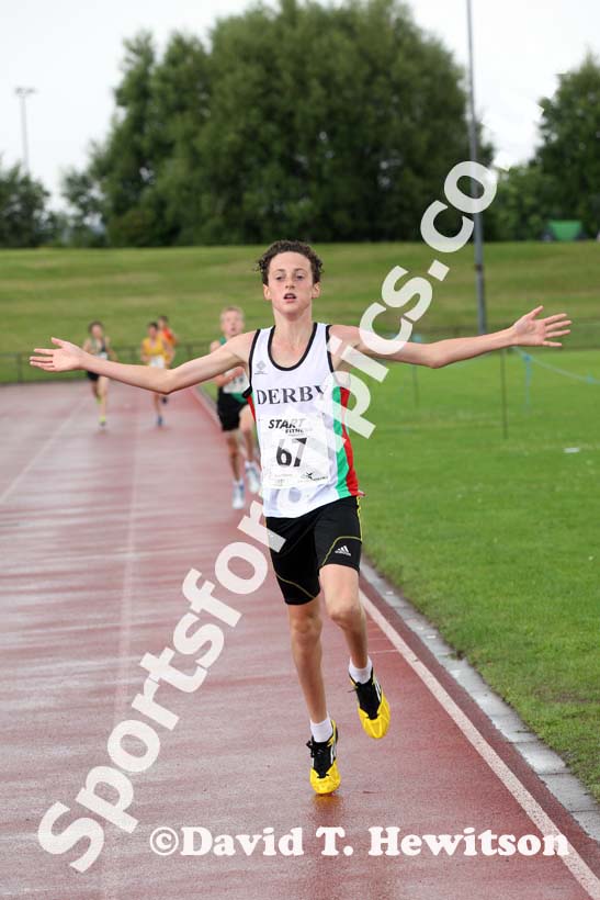 Hugo Milner (Derby AC) winning the under-15s 3000 metres at the Northern Under-17s and 15s Championships, Liverpool.